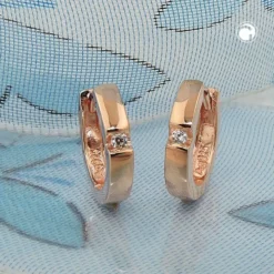 Paar Creolen 12x2mm Ohrringe, Zirkonia weiß, 925 Silber Rotgold vergoldet