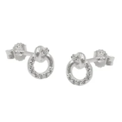Paar kleine Ohrstecker Ohrringe 7x6mm Kreis mit Knoten Zirkonia 925 Silber