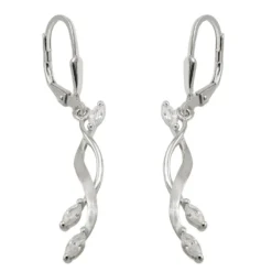 Paar Ohrhänger Ohrringe Brisur 40x5mm Zirkonia 925 Silber matt-rhodiniert