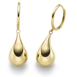 Paar Ohrhänger Ohrringe Creolen mit Tropfen aus 585 Gold Gelbgold 39x12mm
