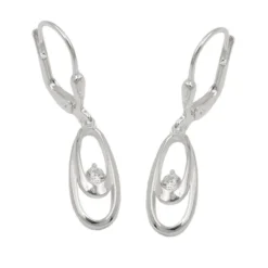 Paar Ohrhänger Ohrringe 30x6mm Doppel-Ovale mit Zirkonia weiß 925 Silber