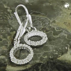 Paar Ohrhänger Ohrringe 26x10mm Kreise mit Zirkonia 925 Silber