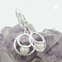 Paar Ohrhänger Ohrringe 30x13mm 2 Kreise mit Süßwasserperle 925 Silber