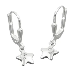 Paar Ohrhänger Ohrringe 23x7mm Sterne mit Zirkonia 925 Silber glänzend Kinder