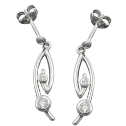 Paar Ohrhänger 28x6mm mit Stecker 925 Silber mit Zirkonia weiß Ohrschmuck Damen
