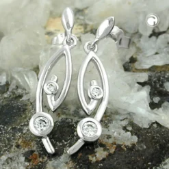 Paar Ohrhänger 28x6mm mit Stecker 925 Silber mit Zirkonia weiß Ohrschmuck Damen