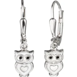 Paar Ohrringe Boutons Ohrhänger 5,7x24mm Eulchen Eulen aus 925 Silber lackiert