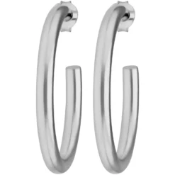 Paar Ohrringe Creolen Halbcreolen schlicht aus 925 Silber rhodiniert 35x3,5mm
