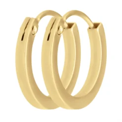 Paar Ohrringe Creolen klein flach vierkant aus 585 Gold Gelbgold 12x1,5mm