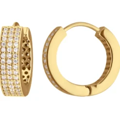 Paar Ohrringe Creolen mit Zirkonia Ohrschmuck aus 585 Gold Gelbgold 16,5x4,7mm