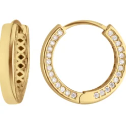 Paar Ohrringe Creolen mit Zirkonia Ohrschmuck aus 585 Gold Gelbgold 17x3mm