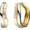 Paar Ohrringe Creolen 3,7mm gewellt mit Zirkonia weiß 333 Gold Gelbgold