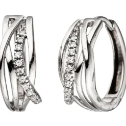 Paar Ohrringe Creolen 15,9mm mit weißen Zirkonia 333 Gold Weißgold Goldohrringe