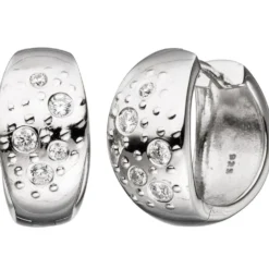Paar Ohrringe Creolen 16,8mm mit 10 weißen Zirkonia, 925 Silber Klappcreolen