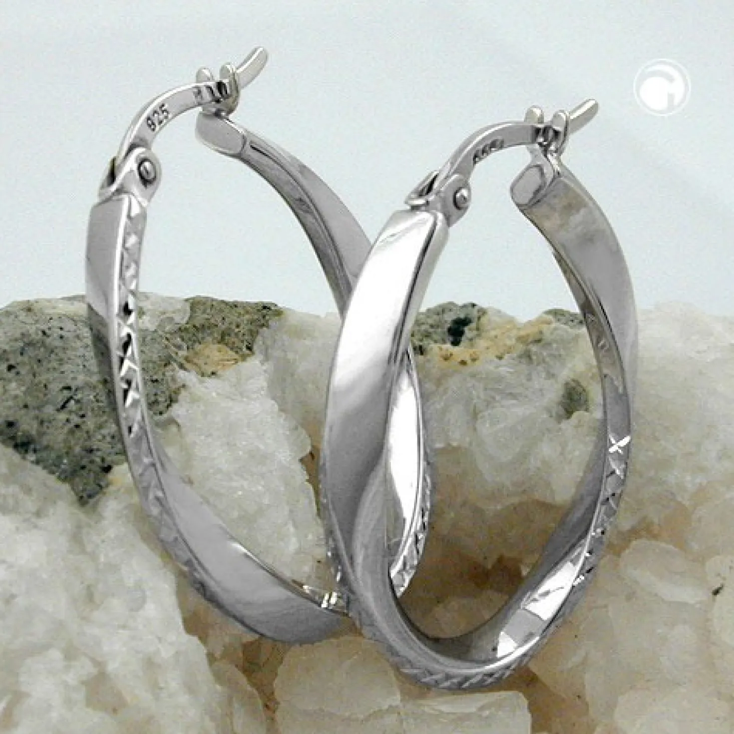 Paar Ohrringe Creolen 26x3mm leicht gedreht 925 Silber diamantiert rhodiniert
