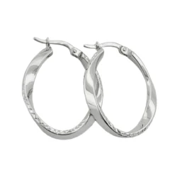 Paar Ohrringe Creolen 26x3mm leicht gedreht 925 Silber diamantiert rhodiniert