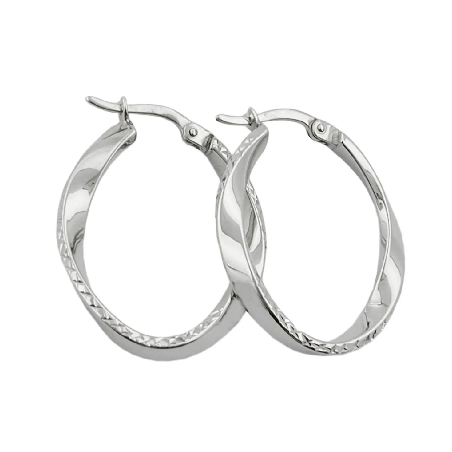 Paar Ohrringe Creolen 26x3mm leicht gedreht 925 Silber diamantiert rhodiniert