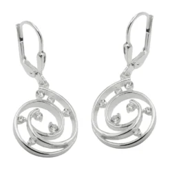 Paar Ohrringe Ohrhänger Brisur Spirale mit Zirkonia 32x13mm aus 925 Silber