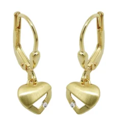 Paar Ohrringe Ohrhänger Herzen 21x7mm matt-glänzend Zirkonia 375 Gold Gelbgold