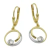 Paar Ohrringe Ohrhänger 28x11mm bicolor Kreise Zirkonia 9Kt 375 Gold Gelbgold