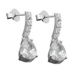 Paar Ohrringe Ohrhänger 21x6mm mit Stecker Zirkonia Tropfen weiß 925 Silber