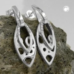 Paar Ohrringe Ohrhänger 30x12mm mit Zirkonia 925 Silber spitzoval Ohrschmuck