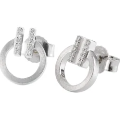 Paar Ohrringe Ohrstecker 585 Gold Weißgold mattiert 20 Diamanten 0,1 Ct. W-SI