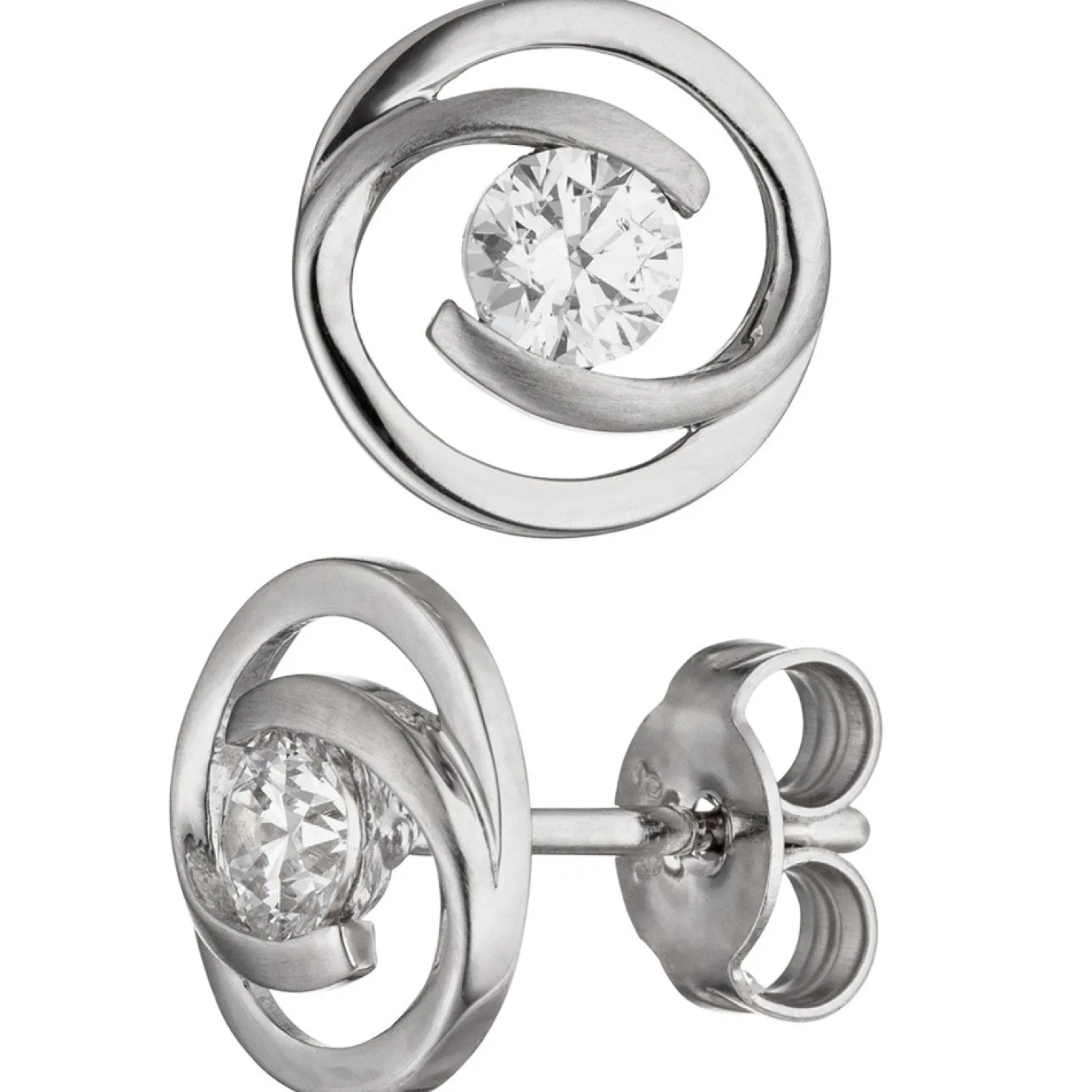 Paar Ohrstecker aus 333 Gold Weißgold teilmattiert mit Zirkonia weiß Ohrschmuck