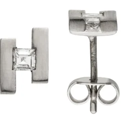 Paar Ohrstecker aus 950 Platin mattiert mit Diamanten Caree-Schliff 0,15 Ct W-SI
