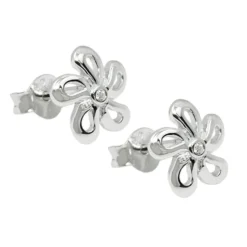 Paar Ohrstecker Blume 9mm mit Zirkonia weiß aus 925 Silber rhodiniert Kinder