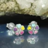 Paar Ohrstecker Blumen 6mm bunt lackiert mit Zirkonia 925 Silber Kinder
