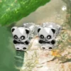 Paar Ohrstecker kleiner Pandabär 6x5mm glänzend schwarz lackiert 925 Silber Kinder