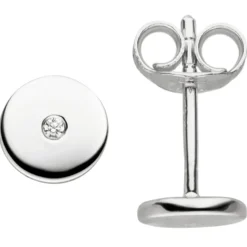 Paar Ohrstecker Kreise mit Zirkonia in der Mitte Ø6,3mm 925 Silber rhodiniert