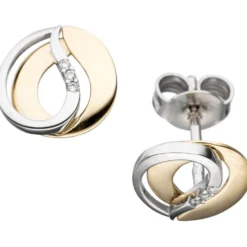 Paar Ohrstecker mit 6 Diamanten 0.02Ct W/SI Brillanten 585 Gelbgold Weißgold