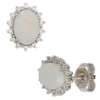 Paar Ohrstecker mit Opal & 28 Diamanten 0.12Ct W/SI Brillanten 585 Gold Weißgold