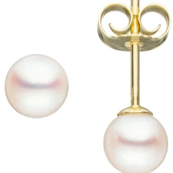 Paar Ohrstecker mit Süßwasser Perlen 5,5mm 333 Gold Gelbgold Ohrschmuck Damen