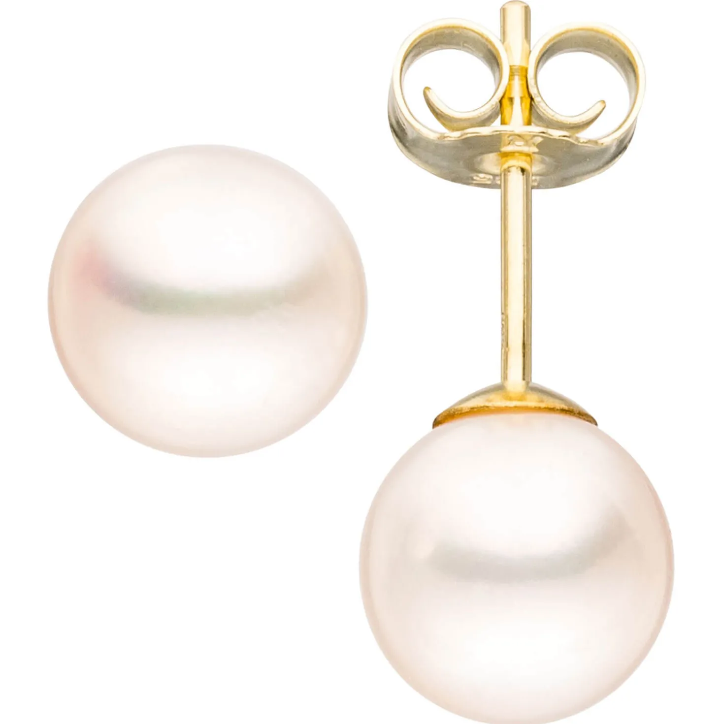 Paar Ohrstecker mit Süßwasser Perlen 7,5mm 585 Gold Gelbgold Ohrschmuck Damen