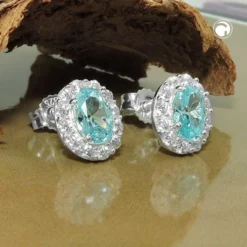 Paar Ohrstecker Ohrschmuck 9x7mm Zirkonia weiß und hellblau 925 Silber