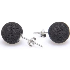 Paar Ohrstecker Stecker aus echter Lava & 925er Silber, ca. 8,5mm, schwarz
