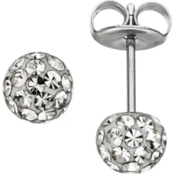 Paar Ohrstecker Stecker Kugel 5,1mm mit Swarovski-Elements weiß Edelstahl Damen