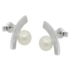 Paar Ohrstecker Stecker Ohrringe Ohrschmuck, Bogen mit Kristallperle, 925 Silber