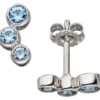 Paar Ohrstecker Stecker Ohrschmuck drei runde blaue Spinelle, 925 Silber Damen