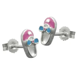 Paar Ohrstecker Stecker Schuhe Pantoffeln aus 925 Silber rosa-hellblau
