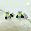 Paar Ohrstecker 8x8mm Bienen blau-gelb-schwarz emailliert 925 Silber