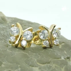 Paar Ohrstecker 6x6mm Schmetterlinge mit 8 Zirkonia 9Kt 375 Gold Gelbgold