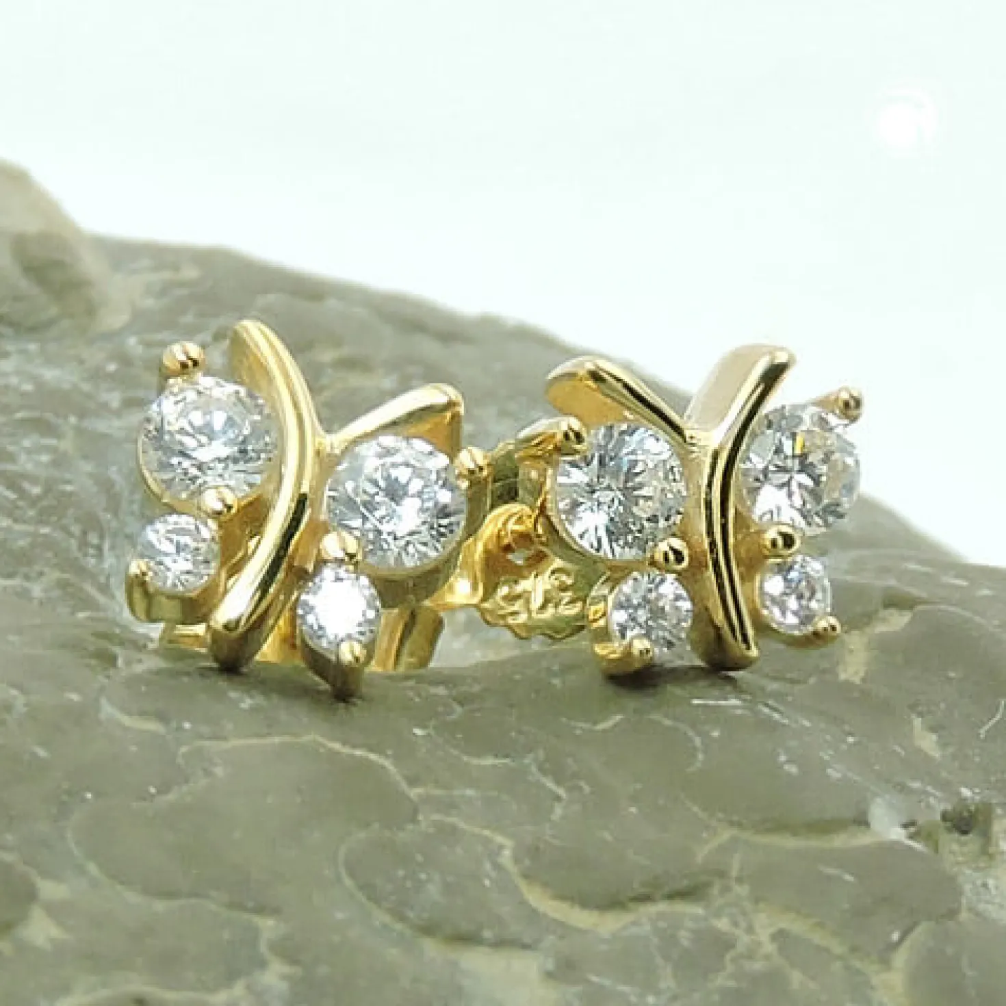 Paar Ohrstecker 6x6mm Schmetterlinge mit 8 Zirkonia 9Kt 375 Gold Gelbgold