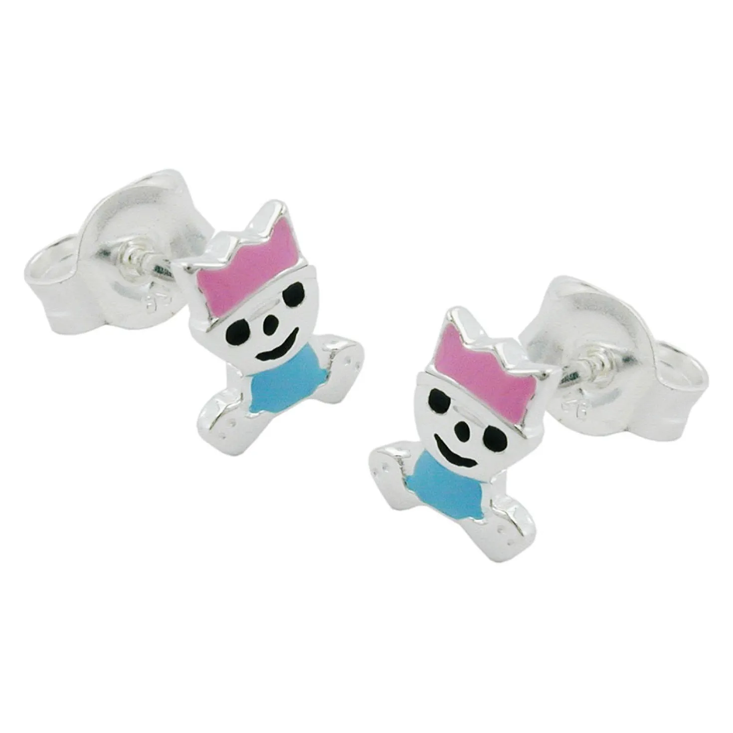 Paar Stecker Ohrstecker für Kinder, pink-hellblau, 925 Echt Silber