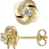 Paar Stecker Ohrstecker mit Zirkonia 333 Gold Gelbgold mattiert Ohrschmuck Damen
