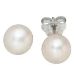 Paar Stecker Ohrstecker Ohrschmuck 7-7,5mm weiße Perlen, 925 Silber, Damen