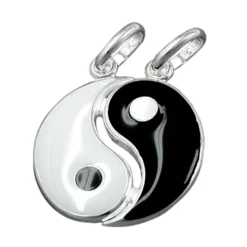Partner Anhänger 16mm Yin-Yang aus echtem 925 Silber lackiert Unisex